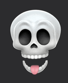 a cartoon skull with its tongue sticking out on a black background