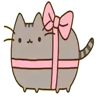 a cartoon cat is wrapped in a pink ribbon and bow