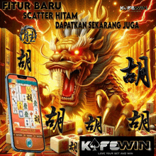 an advertisement for a game called scatter hitam with a dragon on it