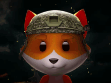 a cartoon fox wearing a camo helmet with a compass on it