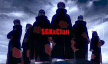 a group of anime characters standing next to each other with the words sgkxclan in red letters