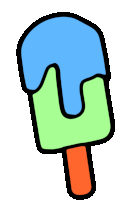 a cartoon drawing of a popsicle with blue and green icing on it