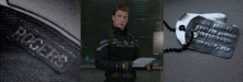 a man in a captain america uniform holds a piece of paper