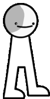 a black and white drawing of a stick figure with a smile on his face