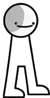 a black and white drawing of a stick figure with a smile on his face