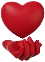 a red hand is holding a red heart in its palm