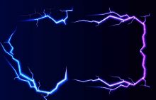 a blue and purple lightning bolt on a dark blue background