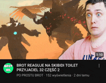 a video titled brot reaguje na skibidi toilet shows a man in a pink shirt