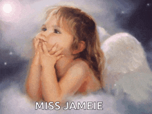 a painting of a little girl with angel wings and the words miss jamie