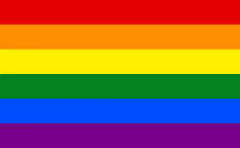 a rainbow flag with a red , yellow , orange , green , blue and purple stripes on a white background .