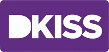 a purple sticker with the word dkiss on it