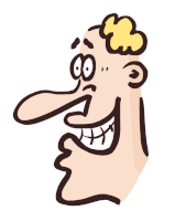 a cartoon drawing of a man with a big nose and a yellow flower on his head