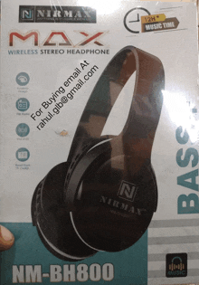 nirmax wireless stereo headphone nm-bh800 being held in someone 's hand