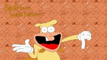 a cartoon character is smiling and giving a thumbs up .