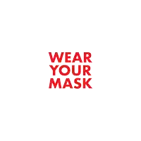 a red sign that says wear your mask on it