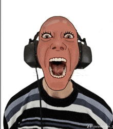 a drawing of a person wearing headphones and a mask