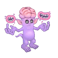 a purple monster with hypnotic eyes and a pink brain