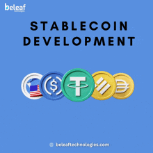 a poster for stablecoin development shows various coins