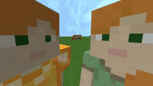 two minecraft characters are standing next to each other and looking at the camera