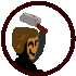 a cartoon of a man holding a bloody knife on his head .