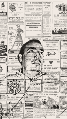 a man 's face is surrounded by advertisements for remington