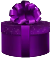 a purple gift box with a purple bow and ribbon