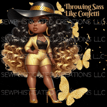 a cartoon drawing of a woman with the words throwing sass like confetti