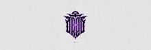 a purple and black logo on a white background that looks like a shield .