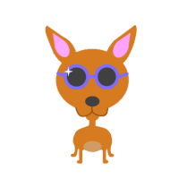 a cartoon drawing of a dog wearing sunglasses and pink ears