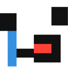 a black , blue , and red block with a red line between them on a white background .