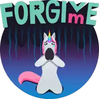 an illustration of a unicorn praying with the words forgive me above it