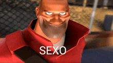 a man in a red jacket with the word sexo on his chest