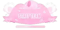 a pink banner with the words staff team written in white letters