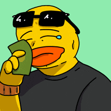 a cartoon duck wearing sunglasses and holding a piece of paper