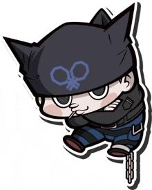 a cartoon character with a cat ear hat and a chain around his waist .