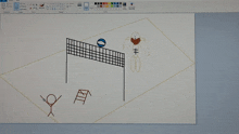 a computer screen shows a drawing of a volleyball court