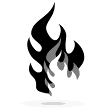 a black and white drawing of a fire flame on a white background