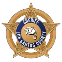 los santos county sheriff badge with a beaver on it