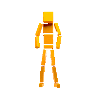 a man made out of yellow blocks with a white background