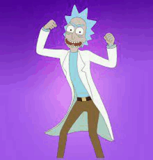 rick morty from rick and morty is standing on a purple background .