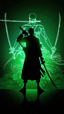 a silhouette of roronoa zoro from one piece holding two swords