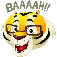 a cartoon of a tiger with glasses and the words baaaah