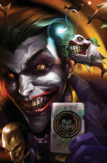 the joker is holding a card that says ' i 'm a joker ' on it