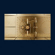 a gold safe with the letter h on the top