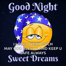 a good night message with a smiley face wearing a hat