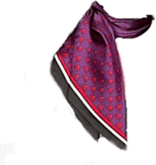 a purple scarf with red hearts and a black border