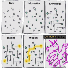 a drawing of a unicorn with the words data information knowledge and insight below it