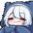 a pixel art drawing of a girl with white hair wearing a blue cat hoodie .