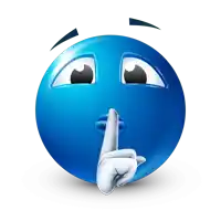 a blue smiley face with a white finger on its mouth