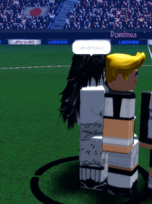 a soccer field with a sign that says dominus